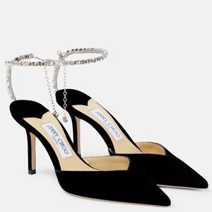 Jimmy Choo Saeda 85mm Black Velvet Heels, Unworn, size 39